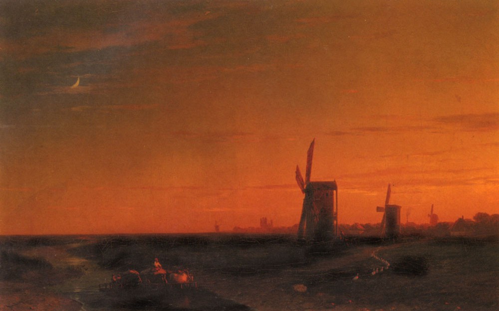 Ivan Constantinovich Aivazovsky Landscape With Windmills